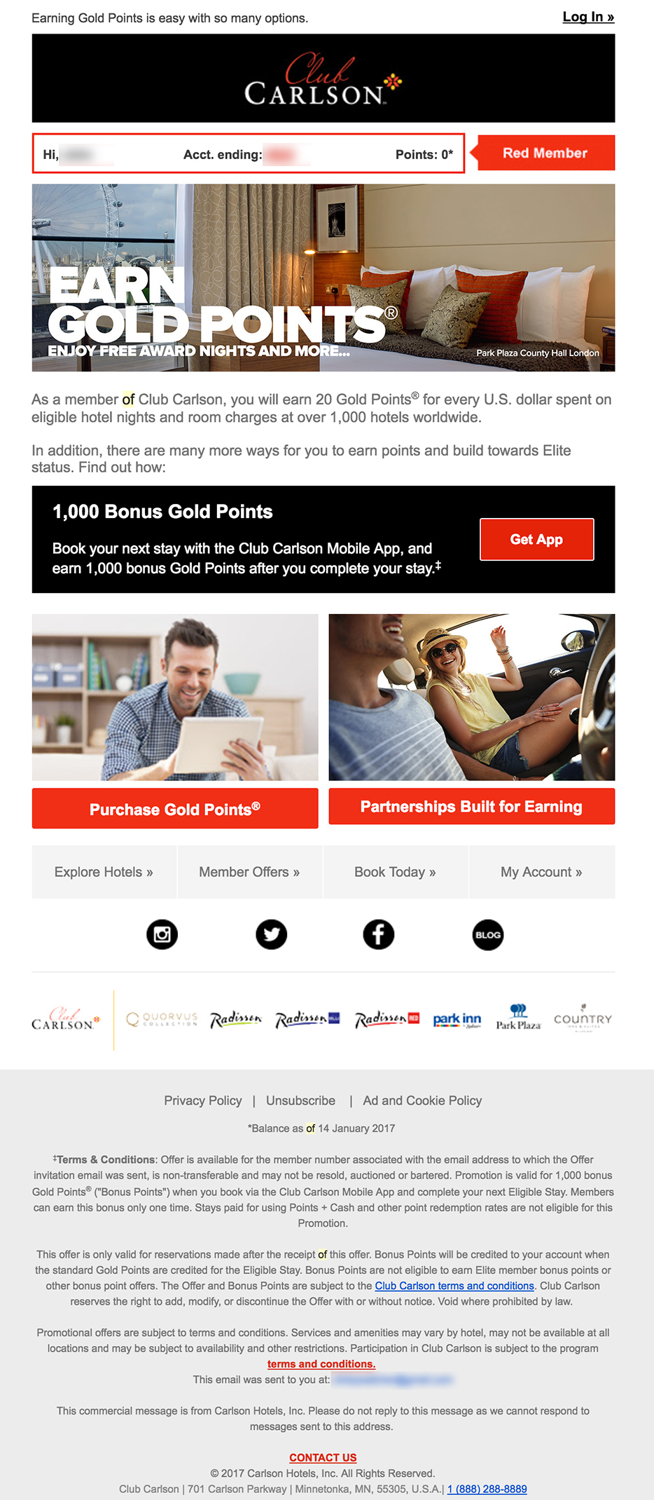 Club Carlson welcome email 2 of 3